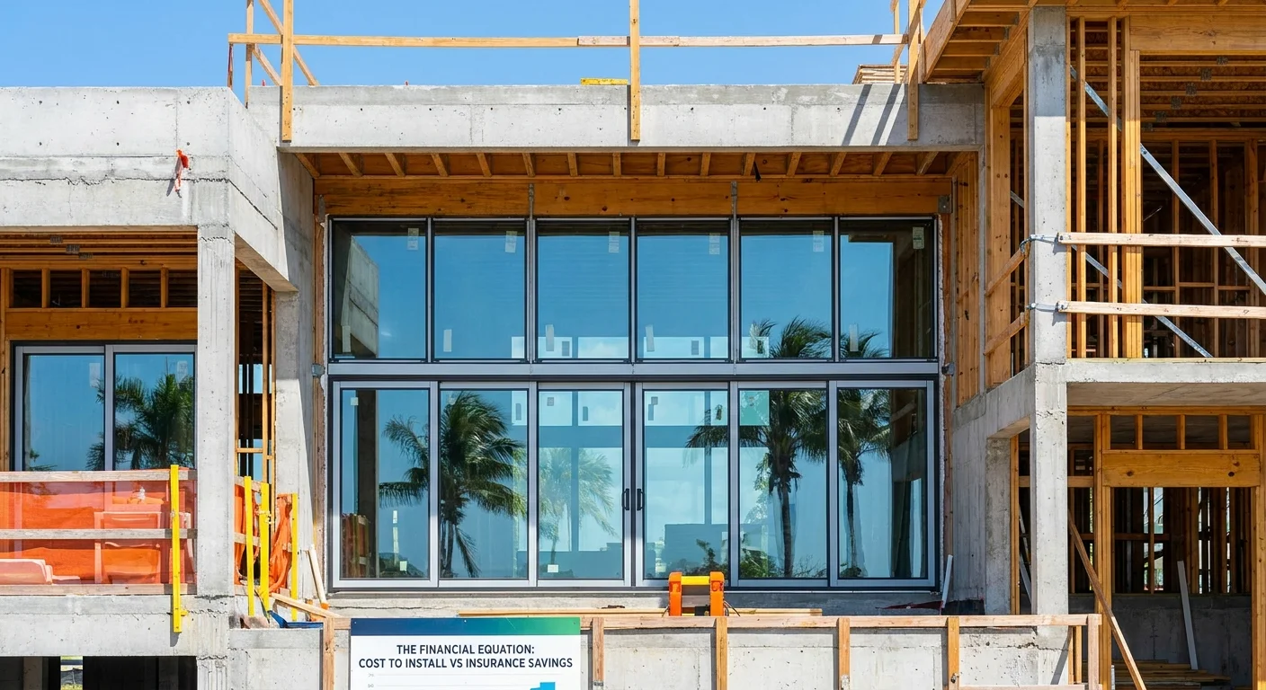 Luxury Naples home with golden hour lighting showcases impact-resistant windows blending Mediterranean style and coastal hurricane protection