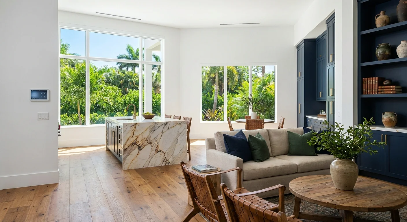 Luxury Mediterranean-style home in Pelican Bay at golden hour showcasing elegant architecture and coastal Florida design